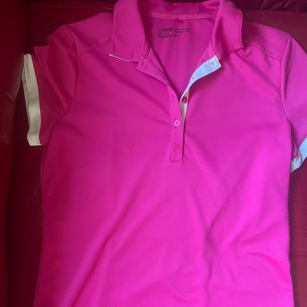 Nike Golf Dri-Fit Pink Button-up Polo Medium Short Sleeve